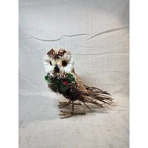 Natural Bristle Brush Owl Sisal Wood Pinecones Twigs Rustic Cabin Decor XMas